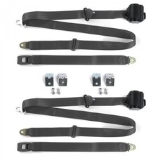 Ford 1928-1931 Model A Standard 3pt Charcoal Seat Belt Kit W Brackets - 2 Belt