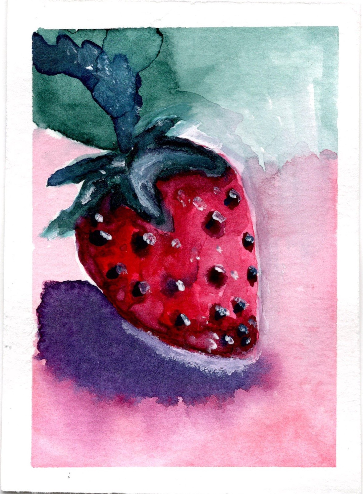 ACEO Original ART watercolor Handmade ATC Strawberry Card #80 by Tehillah