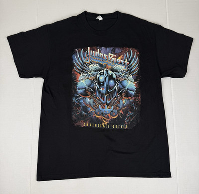 Judas Priest Invincible Shield Tour Graphic Band T Shirt Black Rock N Roll L