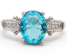 2CT Aquamarine  Topaz 925 Solid Sterling Silver Ring Sz 6 MK1-9