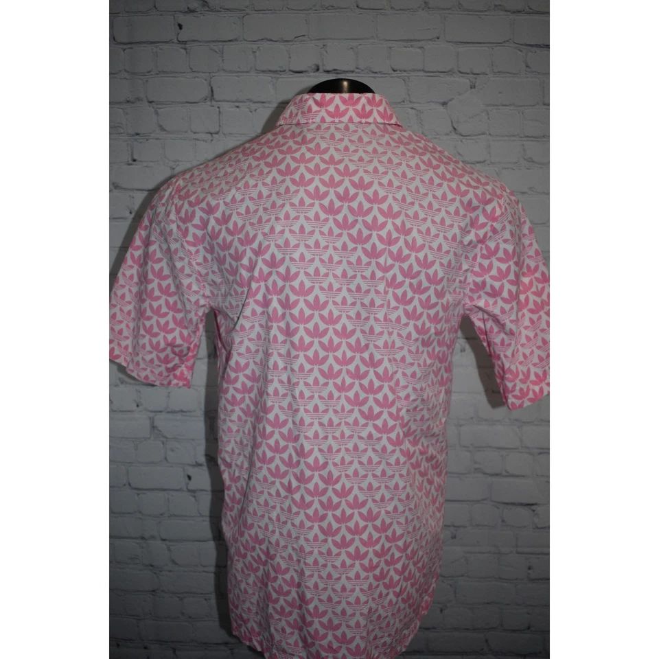 Adidas Trefoil Hawaiian Style Shirt Mens Size Medium Pink White Short Sleeve - Image 3 of 4