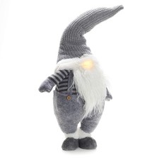 Standing Christmas Gnome with Light up Nose, Gray, 27" Tall