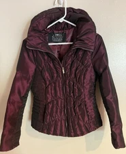 Blanc Noir Burgundy Puffer Winter Coat, Size L, Zip Up