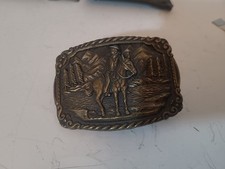 Vintage Western Cowboy on a horse metal belt buckle Nice 