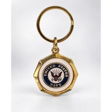 Vintage United States Navy Gold Tone Keychain Made in USA 3.25 Inch