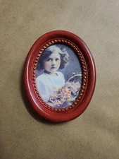 Antique Style Small Oval Picture Frame Burgundy Gold Plastic