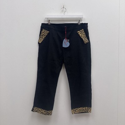 Banned Retro Black & Leopard Print Capri 3/4 Length Trousers Size XL NWT