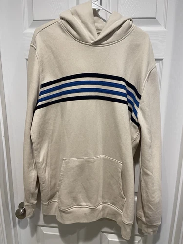 OFF WHITE Felpa con cappuccio uomo XL Gap vintage righe morbide blu navy nuova senza etichette