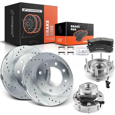 Front Drilled Slotted Rotors Ceramic Pads Hub Bearing Chevy GMC 3500 4WD 8PC