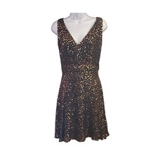 Vintage Niteline Della Roufogali Silk Sequin Cocktail Dress Black Copper Glam