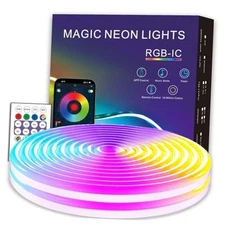 16.4ft LED Neon Rope Lights, RGB Plus IC Strip Lights, IP68 Waterproof 16.4FT