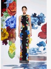 $495 NEW Alice + Olivia Delora Open Back Maxi Dress In Black Floral. Size 6