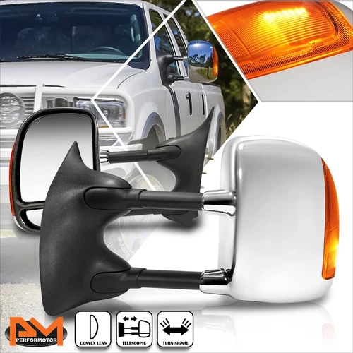 For 99-07 F250-F550 Super Duty Manual Telescoping Towing Mirror+LED Signal Pair