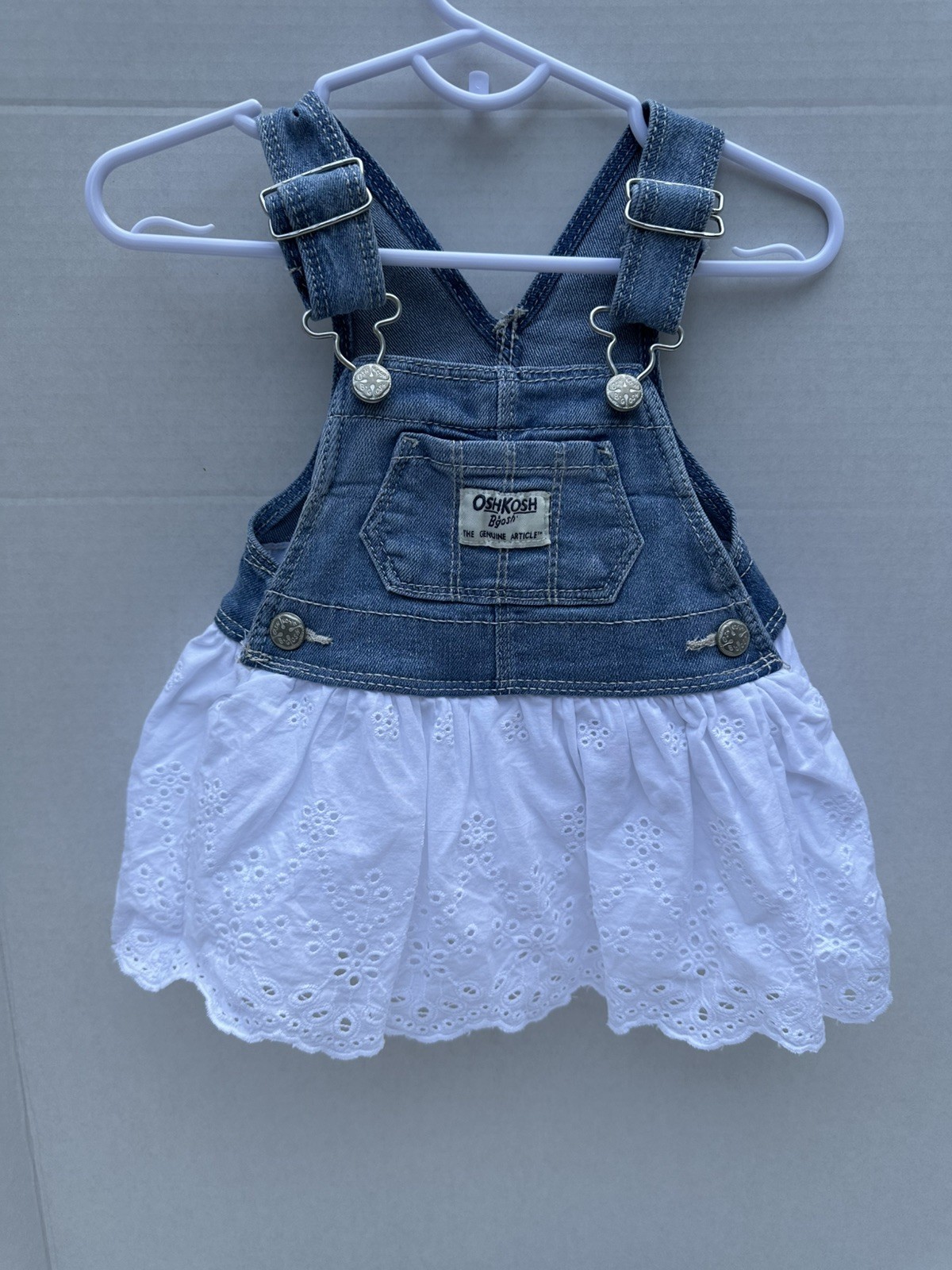 Oshkosh Bgosh Vestbak Baby Girl Bib Dress Romper Jumper Overalls Denim White 3 M