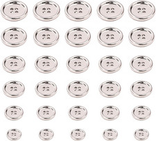 30 Pcs Metal round 4-Hole Assorted Sizes Sewing Buttons Silvery