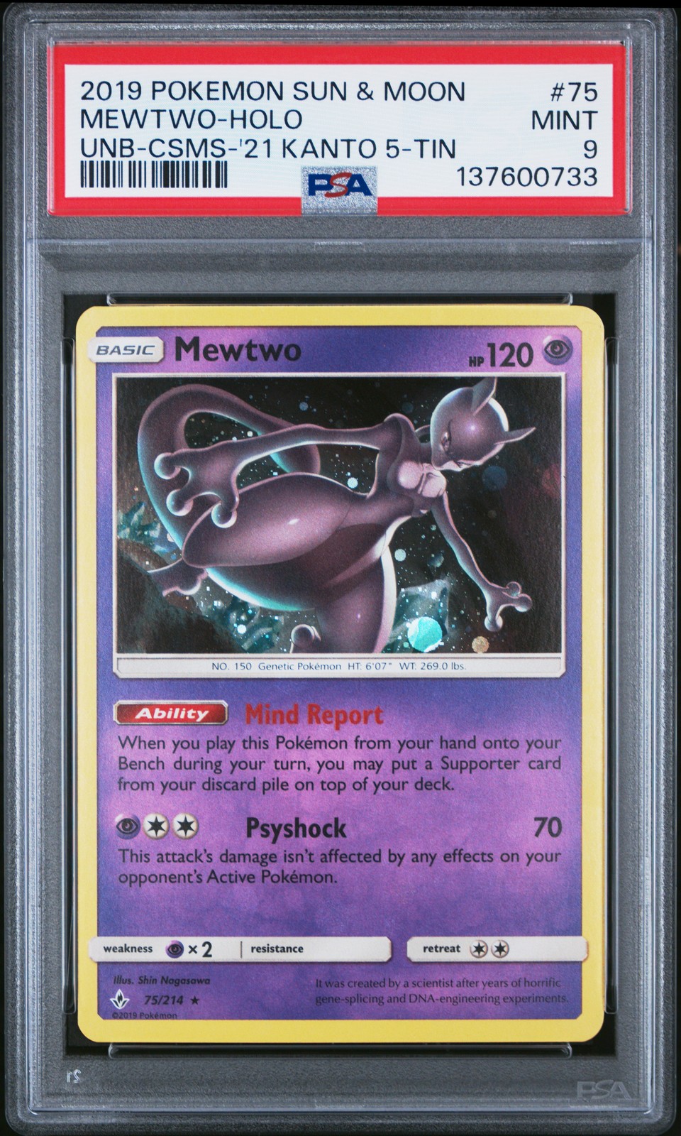 2019 POKEMON SUN & MOON UNBROKEN BONDS #75 MEWTWO-HOLO PSA 9