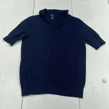 Saks Fifth Avenue Navy Blue V Neck Short Sleeve Polo Sweater Women's Size Small