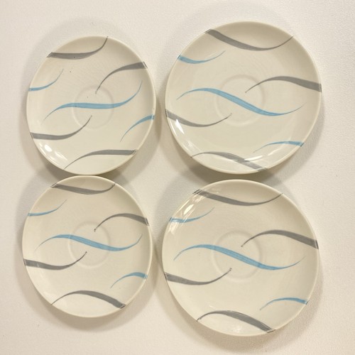 Royal China El Dorado 4 Saucers 6” Blue Gray Atomic Mid Century Modern Crazing