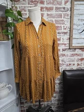 Cozy CO Womens Dress Sz Small Mustard Floral Print Long Sleeves  Button Down
