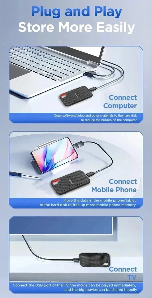 Tragbare SSD High Speed 1TB externe Festplatte USB 3.2 Typ-C für Laptop /MAC /PC - Bild 3 von 4