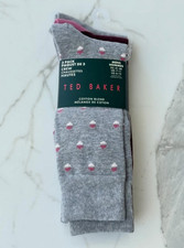 Image of 3 Pack of TED BAKER Casual Crew Socks Grey Burgundy Size: 7-11 Adult RRP £25 BN