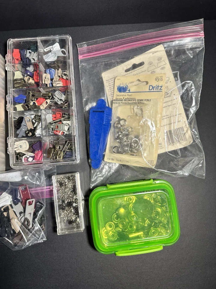¡Lote de 5 libras de cremalleras y accesorios de costura! Kit de reparación de roscas, deslizadores, tiradores Foto 4 de 4