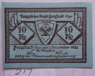 RARE W.PRUSSIA 1920 FREYSTADT KISIELICE /POLAND 10 Pfg AU/UNC Gra F26