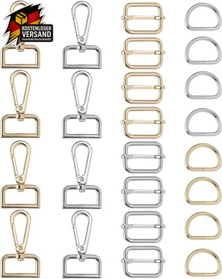 24Pcs 34Mm Taschenzubehör Zum Nähen,D-Ringe ,Schiebeschnallen Und Drehbarer Kara