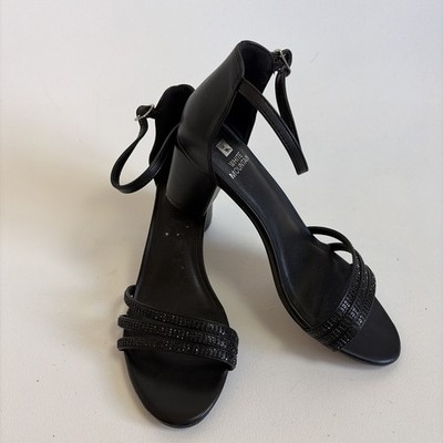 White Mountain Eclipse Black Strappy Rhinestone Block Heel Size 7 1/2 Classic