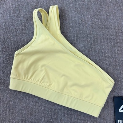 Fourlaps Solo Sports Bra Womens Medium Yellow Nylon Stretch One Shoulder Yoga