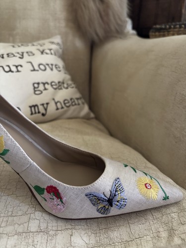 Difficile da trovare - NUOVE SCARPE DÉCOLLETÉ ANN TAYLOR IN LINO NATURALE RICAMATE FLOREALI 6,5 - Foto 10 di 22