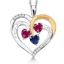 1.70 Ct Heart Shape Red Created Ruby Rhodium Plated Pendant with Chain