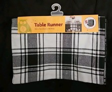 Black White Plaid Lined Rectangle Table Runner  13 X 72 33cm X 182.9 cm 