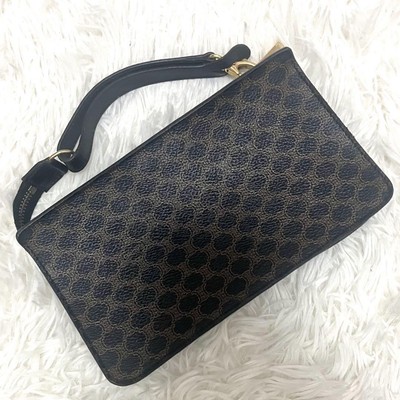 CELINE Accessory Pouch Black Macadam Triomphe PVC Leather