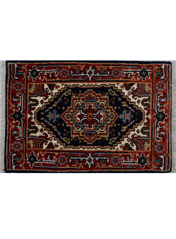 Alfombra de lana Serapi tradicional antigua hecha a mano de 2x3 pies | Alfombra anudada a mano Foto 2 de 4