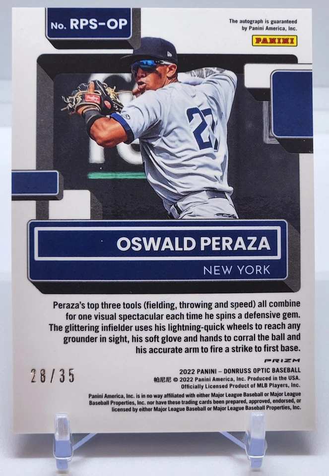 Oswald Peraza 2022 Donruss Optic FOTL Blue Cracked Ice Auto /35 RC Rookie 🔥 - Image 2 of 2