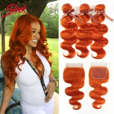 Mink Orange Color Brazilian Body Wave Bundles With Lace Closure 8-28 Inches Remy