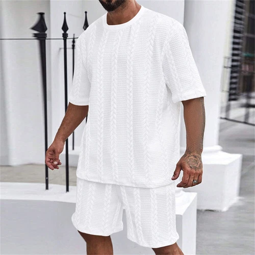 Conjunto de 2 piezas de verano para hombre camiseta manga corta + pantalones cortos tejido sudadera deportiva - Imagen 15 de 18