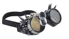 Steampunk Victorian Welding Spike Black Goggles 2X Lens Scissors Cosplay