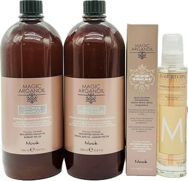 Nook Magic Argan OIl Discipline Kit: Shampoo & Intensive Mask, Leave in+ Serum