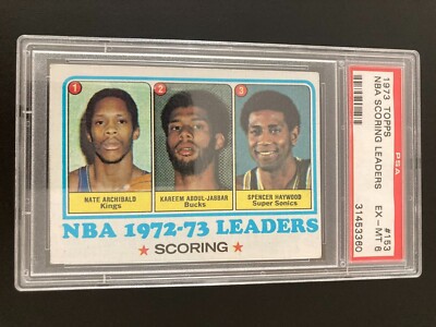 1973-74 Topps 153 League Leaders Kareem Abdul-Jabbar etc. gegradet PSA 6 EX-MT