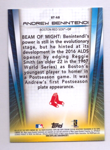 2017 Stadium Club # BT-AB Andrew Benintendi GOLD FOIL BEAM TEAM - Picture 2 of 2