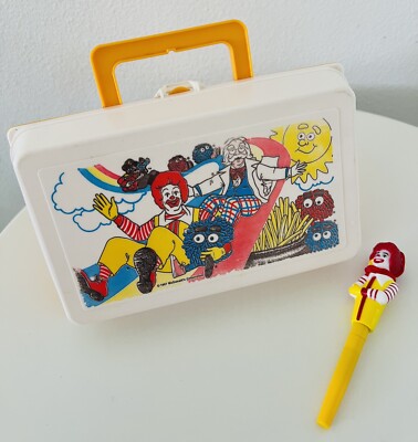 Vtg McDonald's 1987 Lunch Box Pencil Case Rainbow & 1980 Ronald