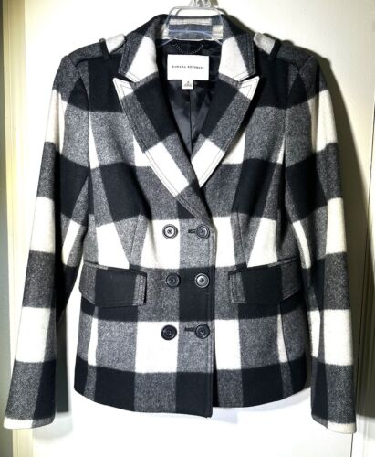 Banana Republic Black & White Plaid Wool Plaid Check Peacoat Women’s Size S - Picture 1 of 9
