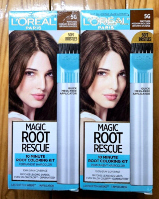 2 X LOREAL PARIS 5G MEDIUM GOLDEN BROWN MAGIC ROOT RESCUE ROOT COLORING KIT
