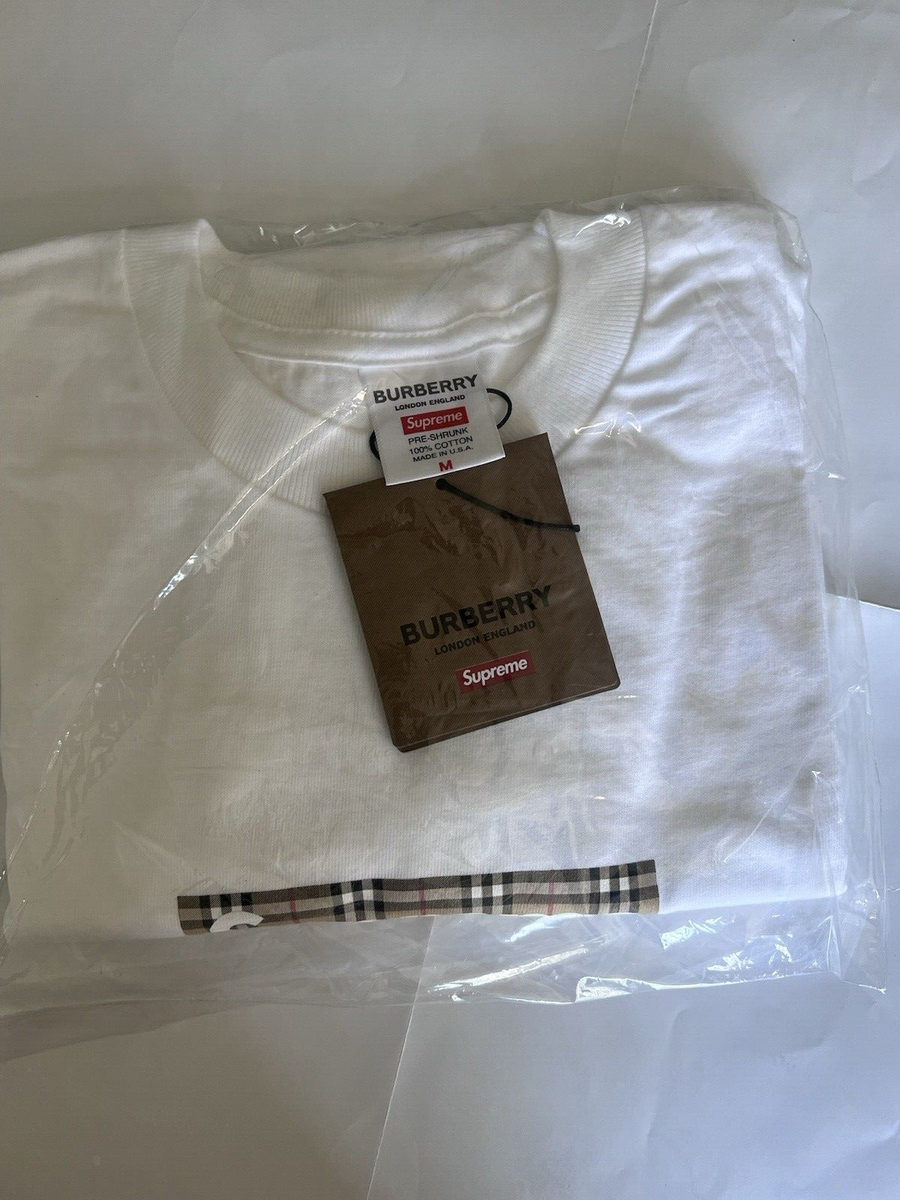Supreme Burberry Box Logo Tee White SIZE MEDIUM SEALED BRAND Supreme Burberry Box Logo Tee White SIZE MEDIUM SEALED BRAND
