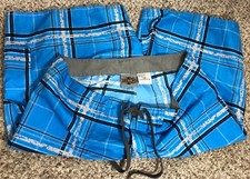 MENS TRU CAL SWIM TRUNKS BOARD SHORTS BLUE/BLACK/SILVER SIZE 38 VGC     K6