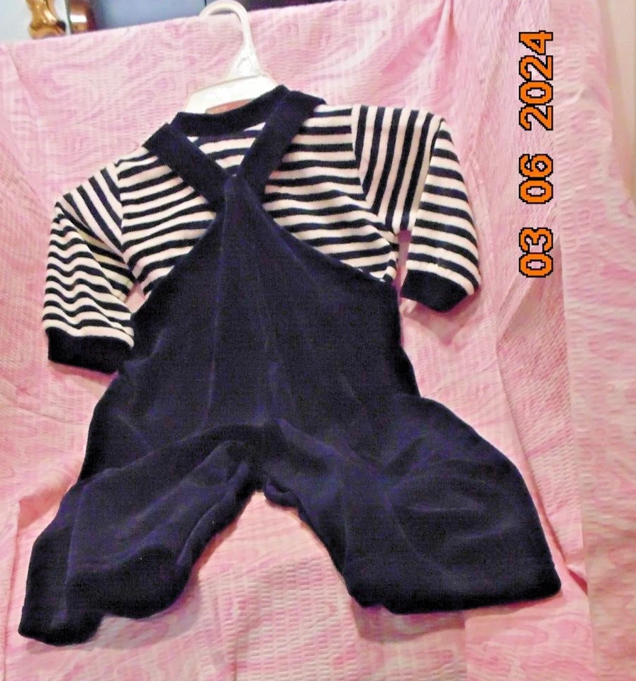 Macacão 2 peças masculino Good Lad Apparel azul marinho com urso e listras tamanho 6-9 meses - Imagem 3 de 4