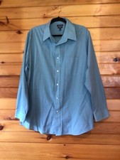 Croft  Barrow Men  s Button-Up Shirt Blue Check Long Sleeve Pocket 17 1/2 XL