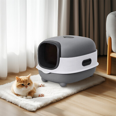 Large Oval Oblong Hooded Cat Litter Box w/ Scoop Front Entry Kitten Toilet Tray